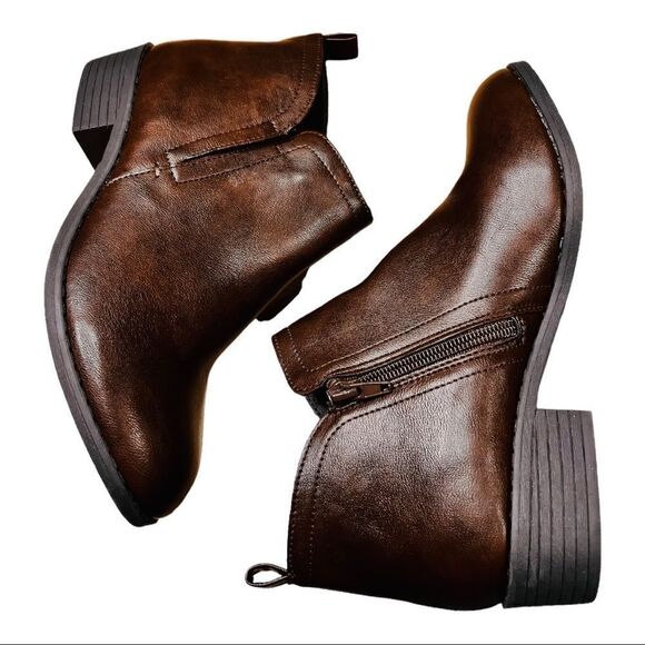 Sun + Stone Boots Womens 8M Brown Cadee Ankle Booties Zip Almond Toe Leather - Picture 5 of 11